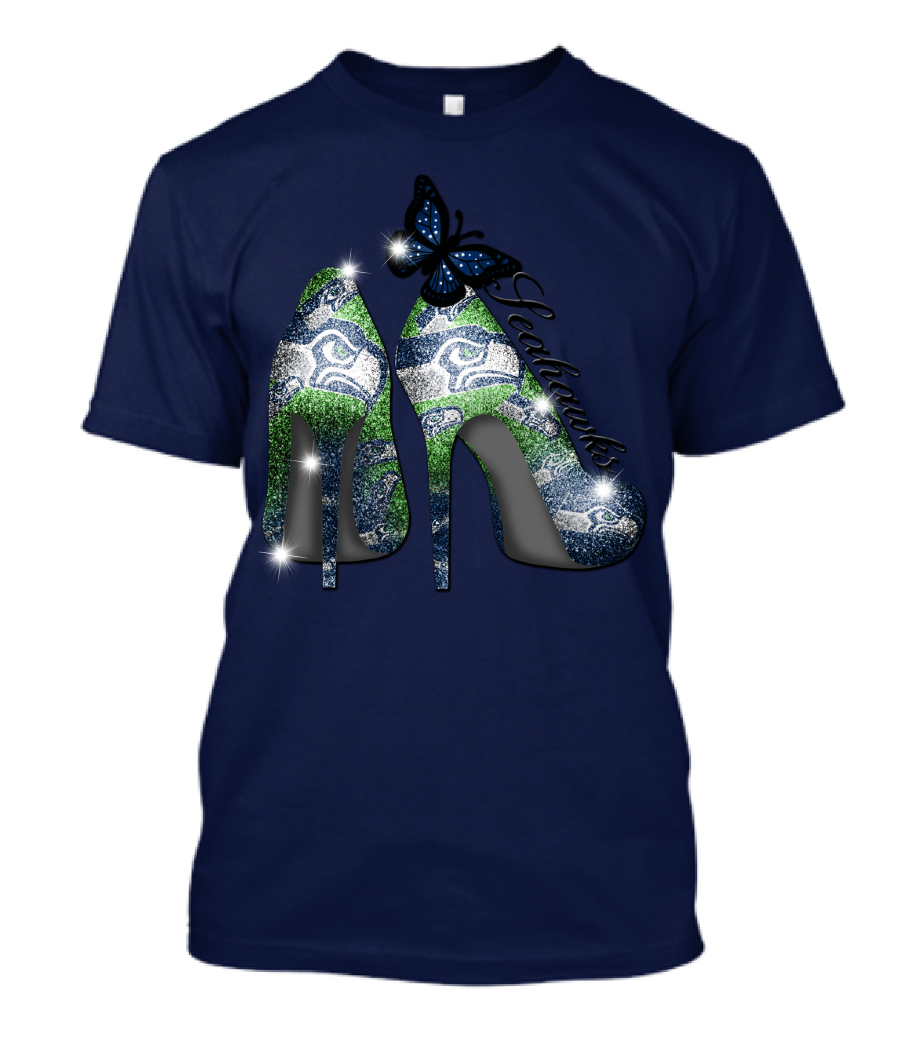 Seattle Seahawks High Heels Butterfly Sparkle T-Shirt