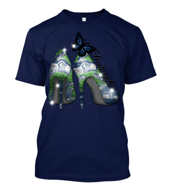 Seattle Seahawks High Heels Butterfly Sparkle T-Shirt