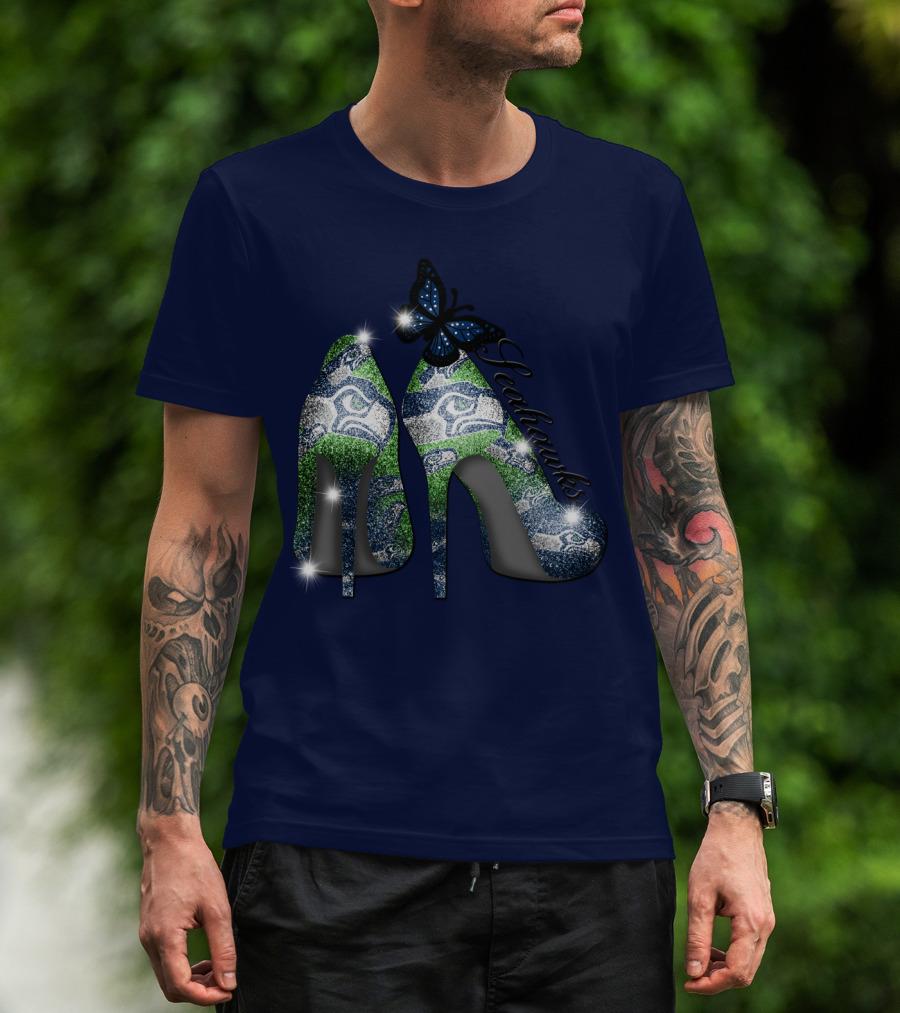 Seattle Seahawks High Heels Butterfly Sparkle T-Shirt