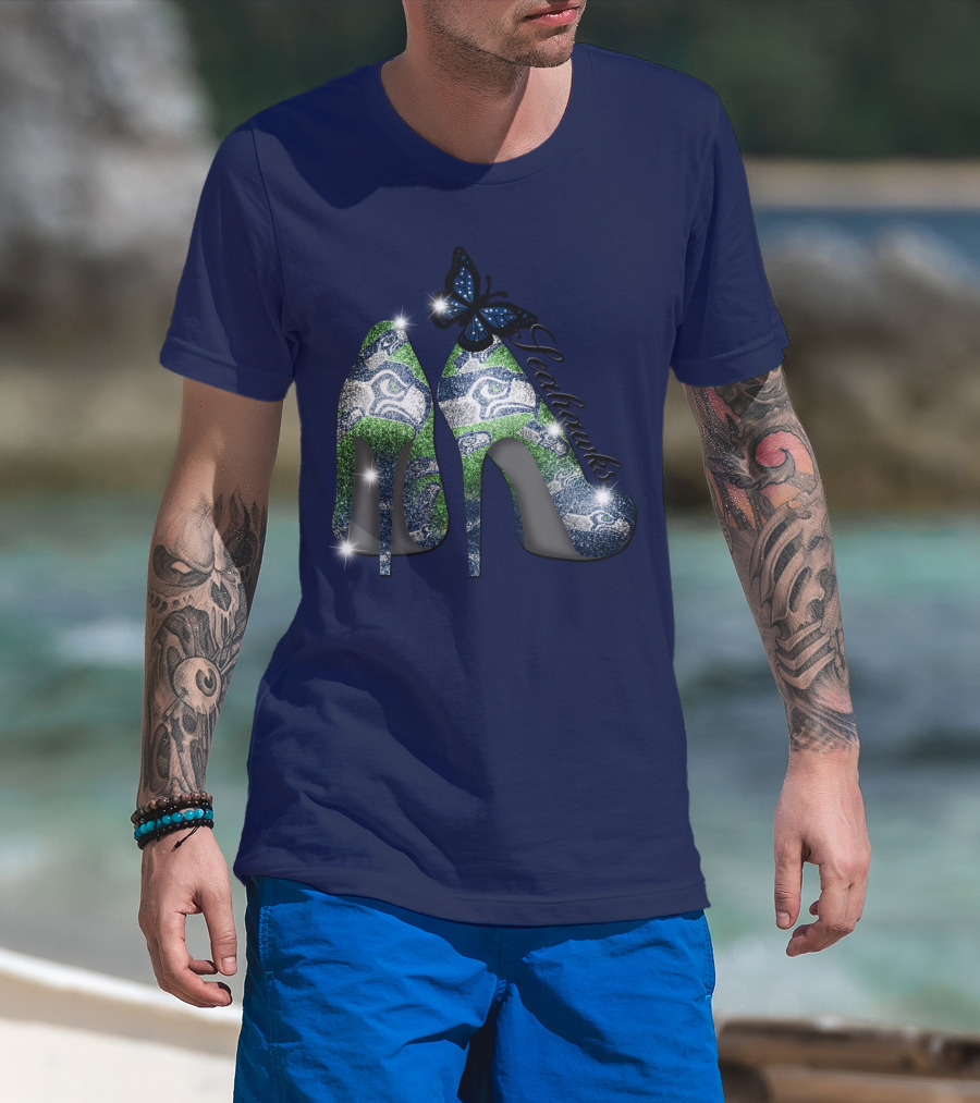 Seattle Seahawks High Heels Butterfly Sparkle T-Shirt