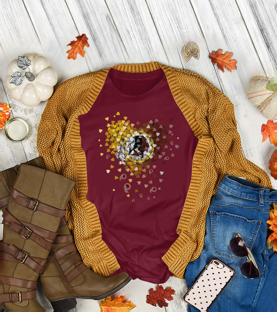 Washington Redskins Heart-Shaped Design With Logo And Colorful Hearts T-Shirt