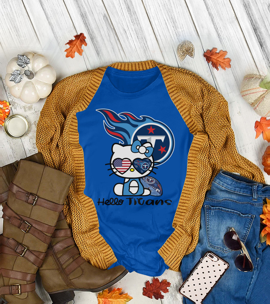 Hello Titans Tennessee Titans Football Kitty With Heart T-Shirt