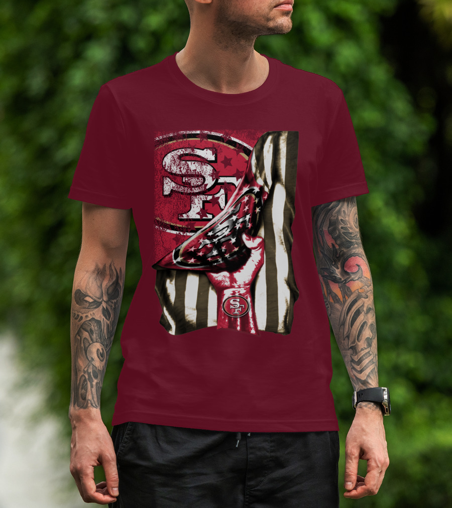 San Francisco 49ers Sf Hand Flag Stars Stripes T-Shirt
