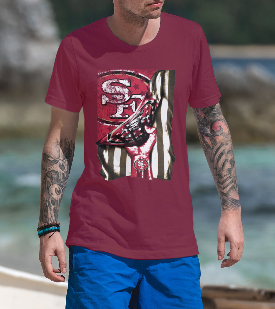 San Francisco 49ers Sf Hand Flag Stars Stripes T-Shirt