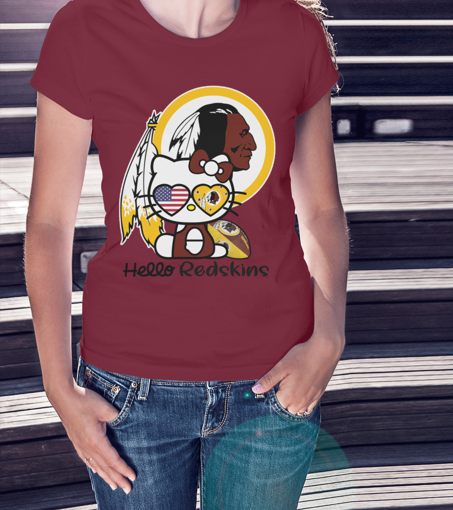 Hello Redskins Icon With Character And Feathers T-Shirt
