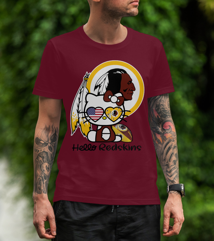 Hello Redskins Icon With Character And Feathers T-Shirt
