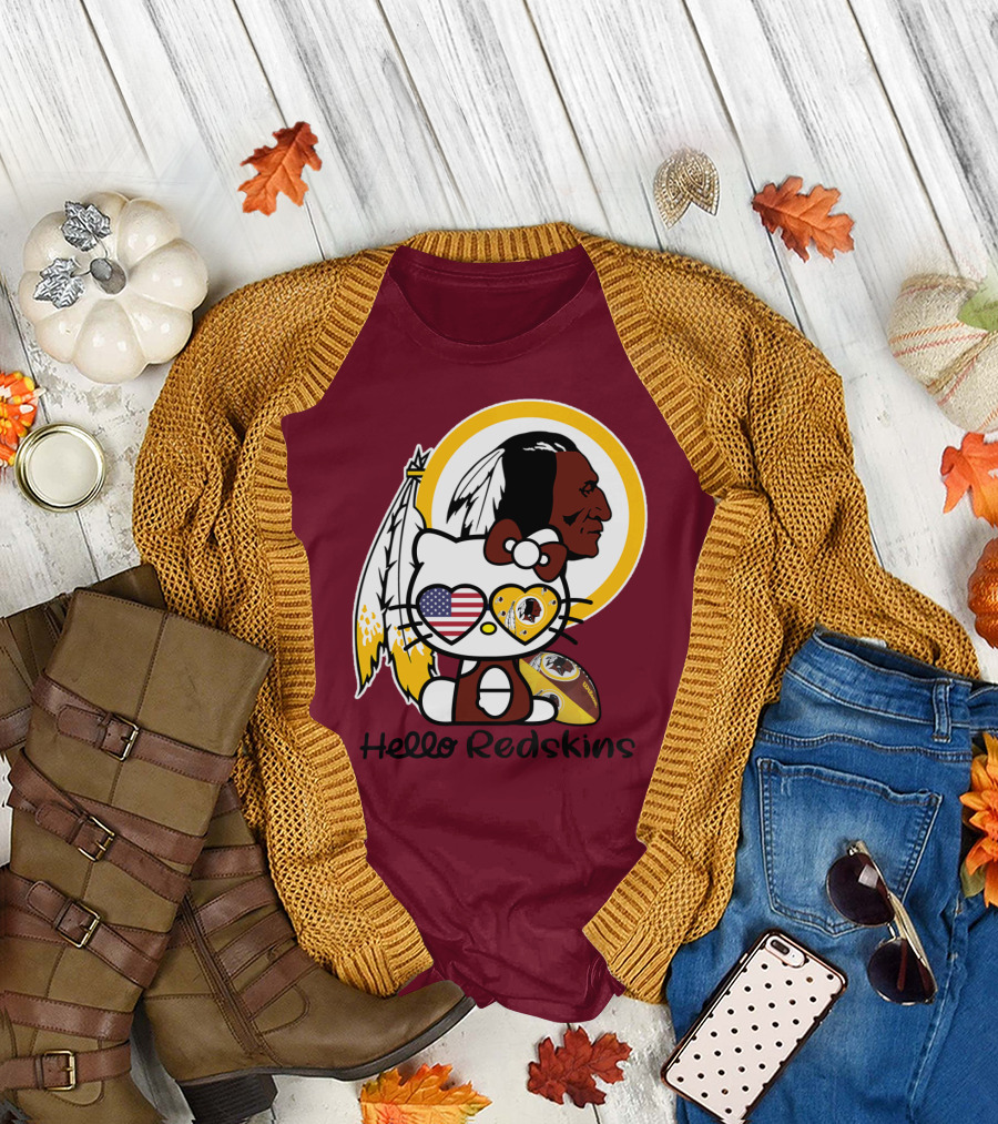 Hello Redskins Icon With Character And Feathers T-Shirt