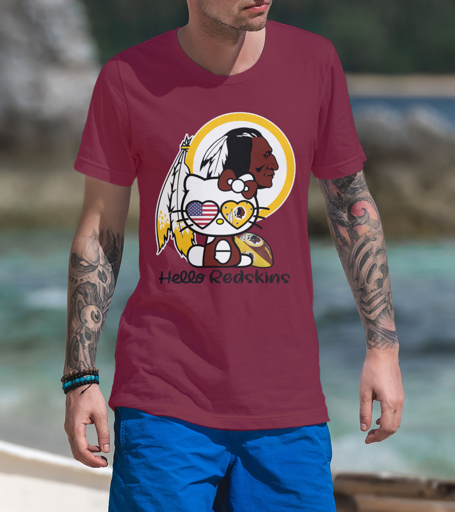 Hello Redskins Icon With Character And Feathers T-Shirt