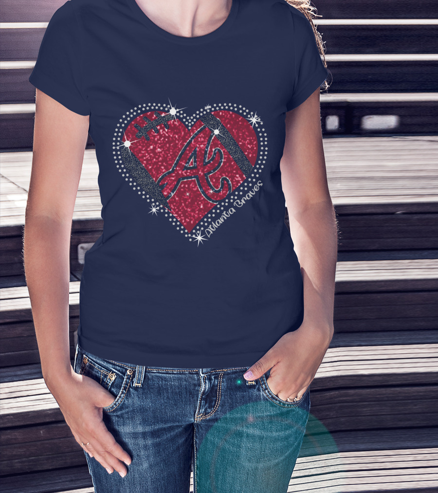 Atlanta Braves Heart With Sparkling Baseball T-Shirt