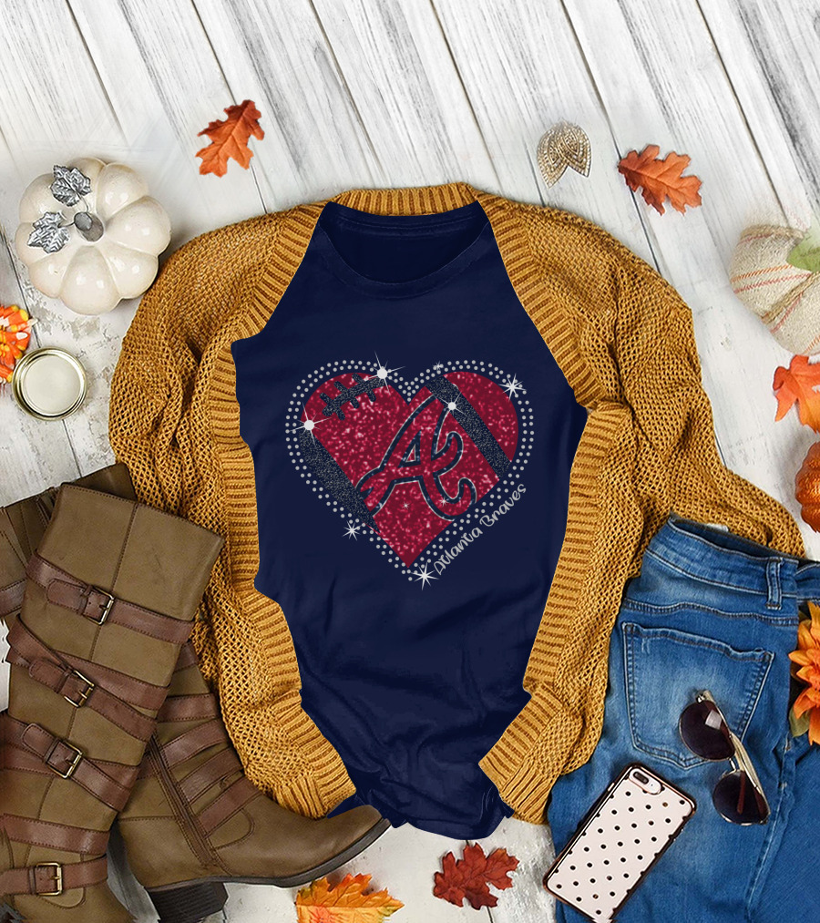 Atlanta Braves Heart With Sparkling Baseball T-Shirt