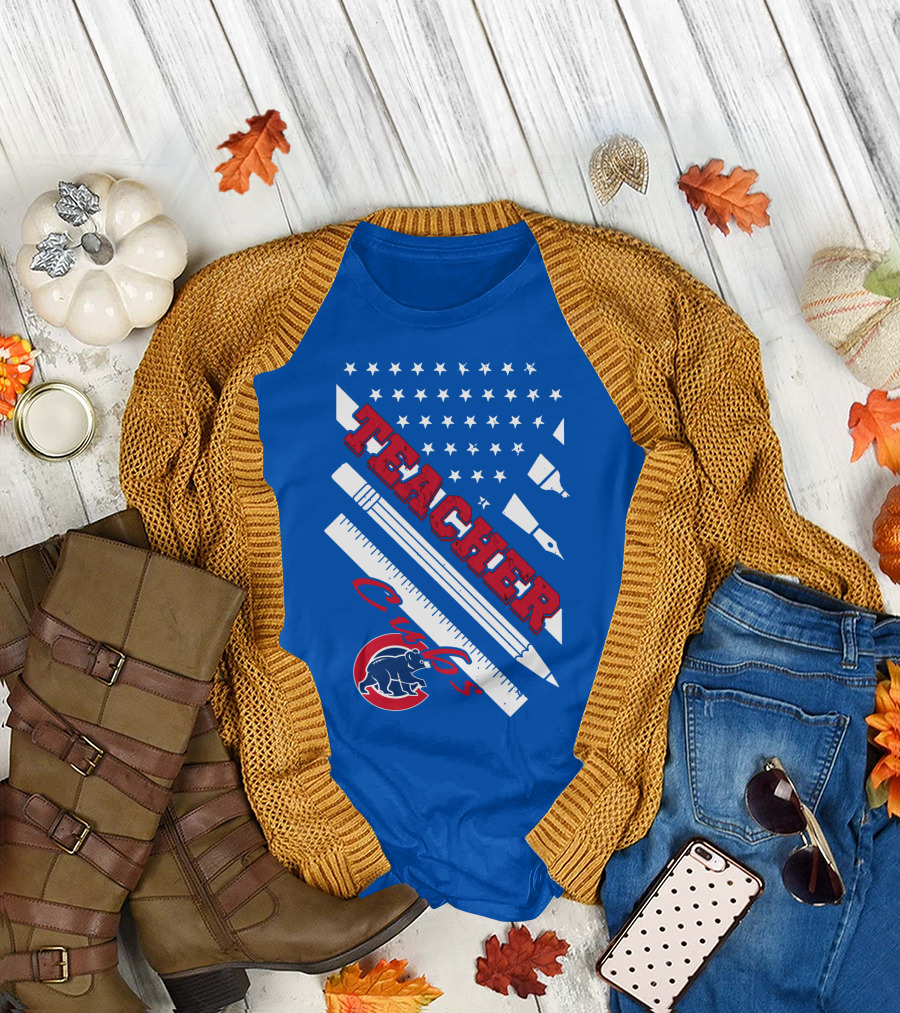 Teacher Cubs American Flag Baseball T-Shirt