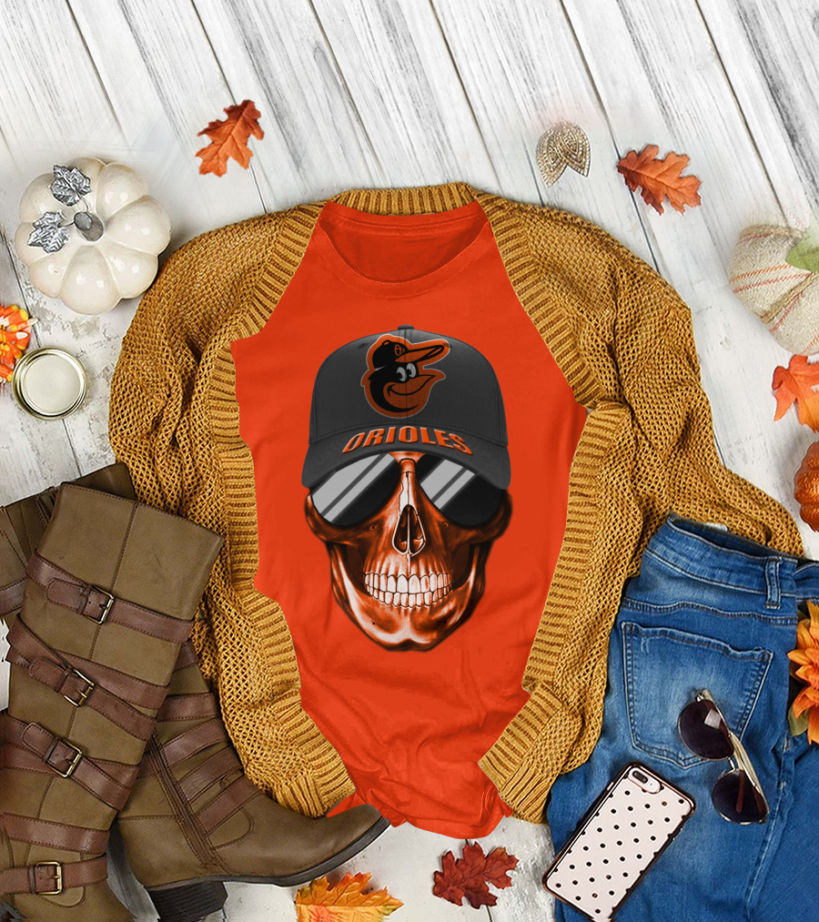 Baltimore Orioles Skull With Cap T-Shirt