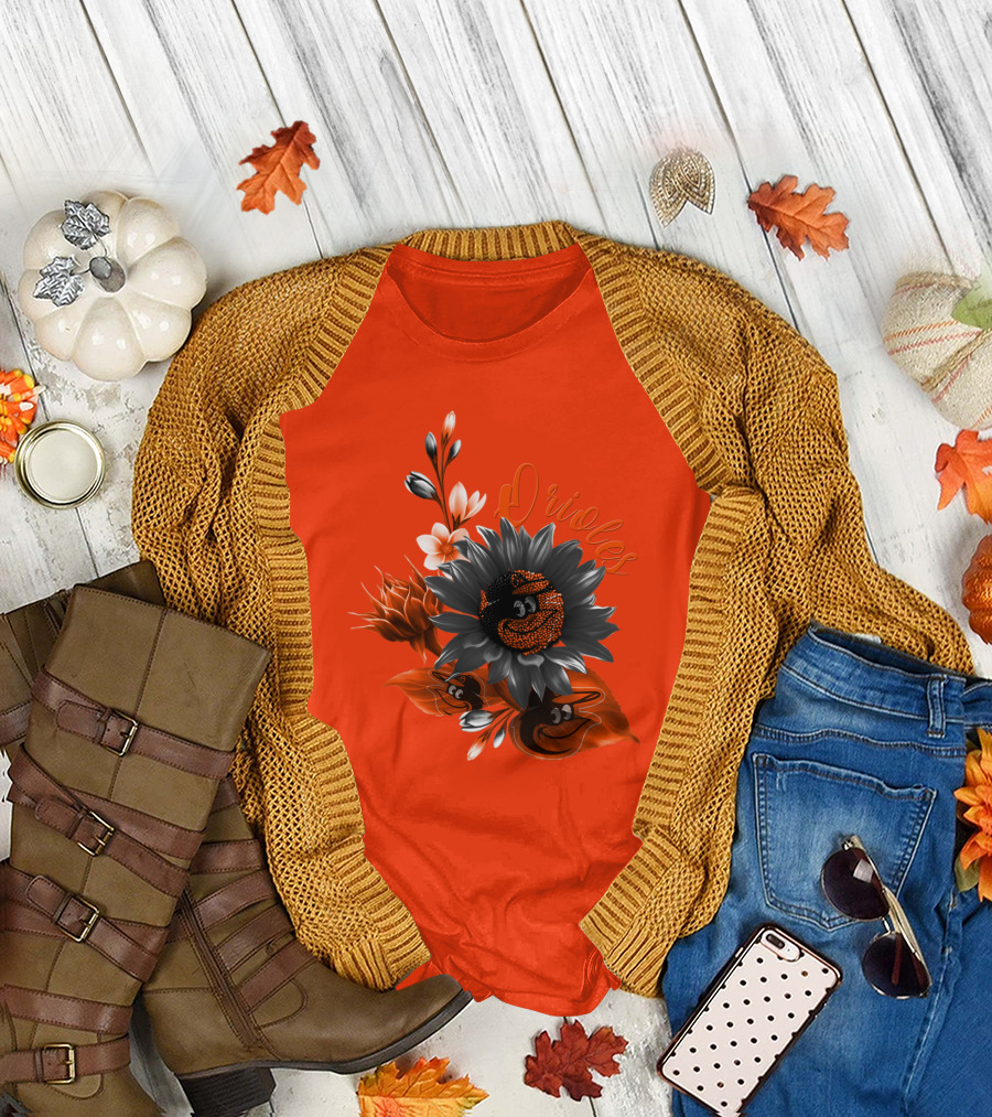 Orioles Sunflower Floral Design Baltimore Orioles T-Shirt