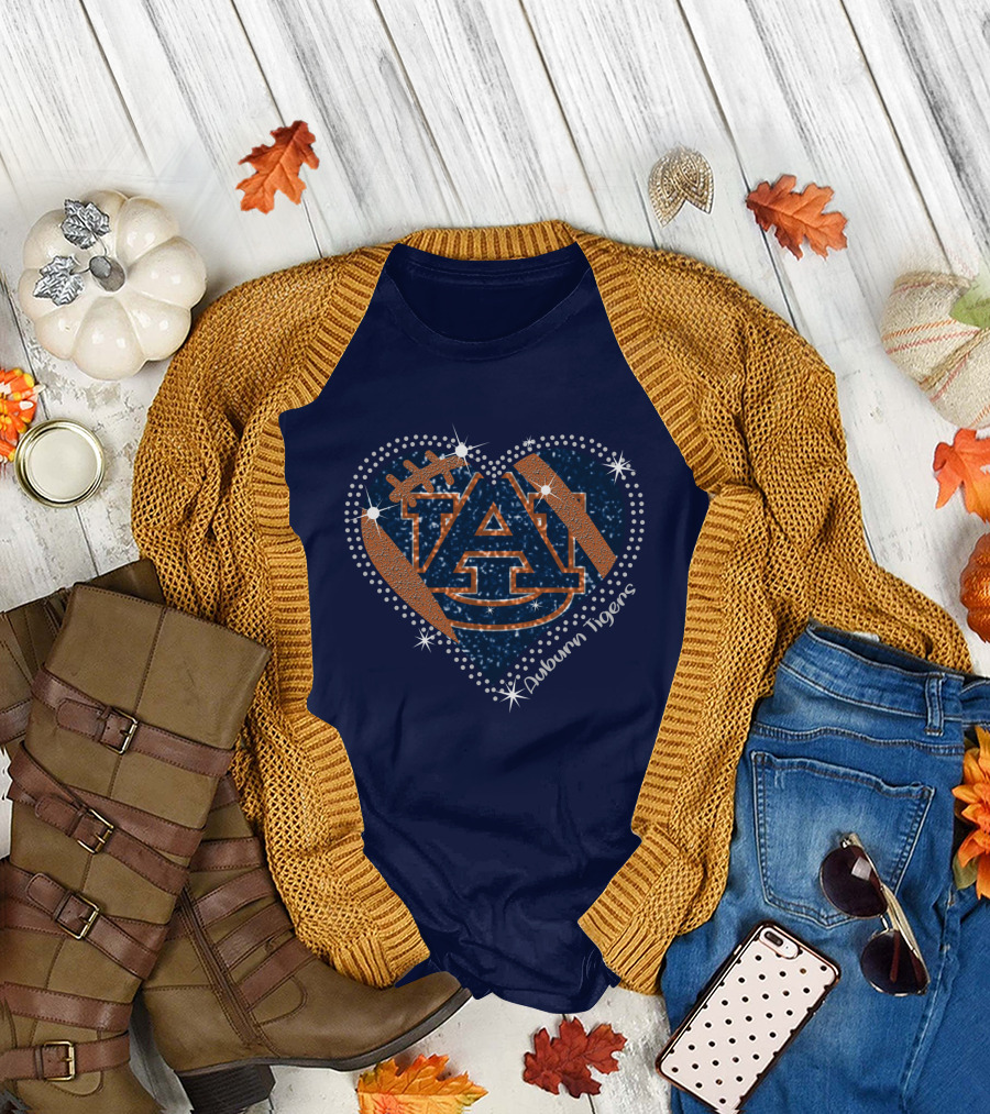 Auburn Tigers Heart With Football T-Shirt