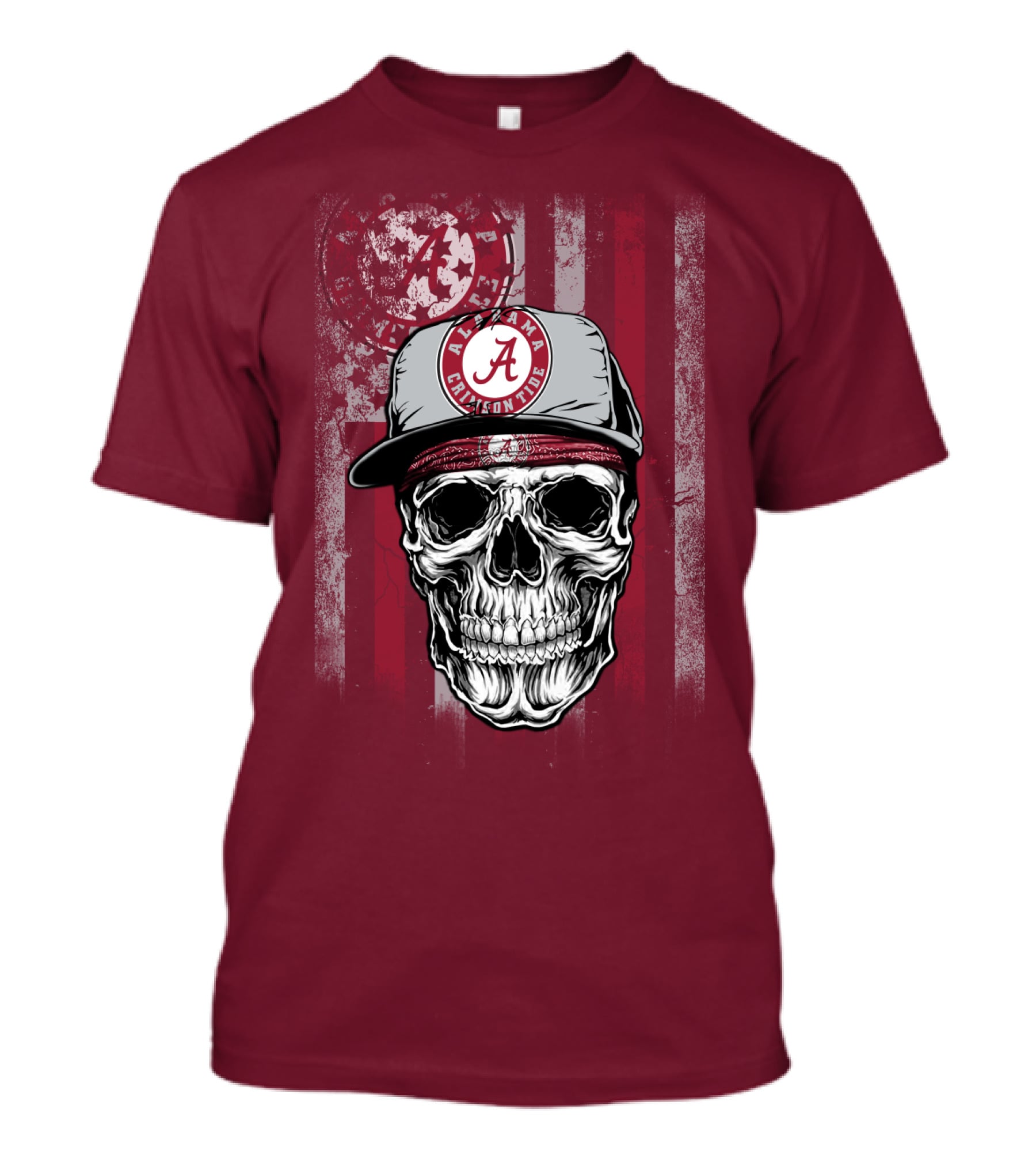 Alabama Crimson Tide Skull With Cap And Crimson T-Shirt