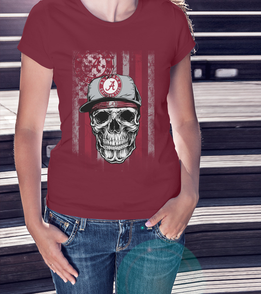 Alabama Crimson Tide Skull With Cap And Crimson T-Shirt