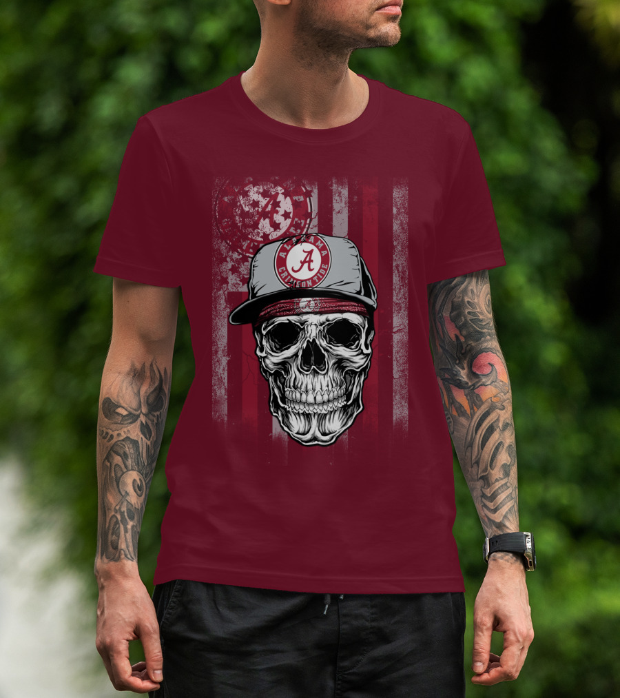 Alabama Crimson Tide Skull With Cap And Crimson T-Shirt