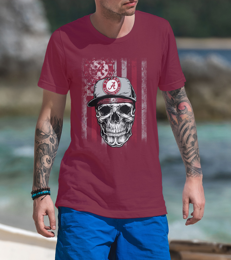 Alabama Crimson Tide Skull With Cap And Crimson T-Shirt