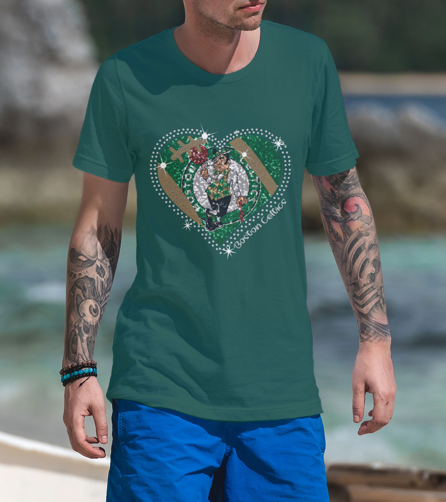 Boston Celtics Heart Logo With Sparkling Green And Gold Accents T-Shirt