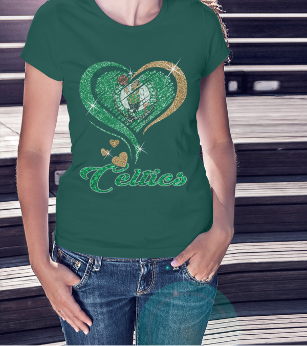 Celtics Heart Basketball Logo Sparkle T-Shirt