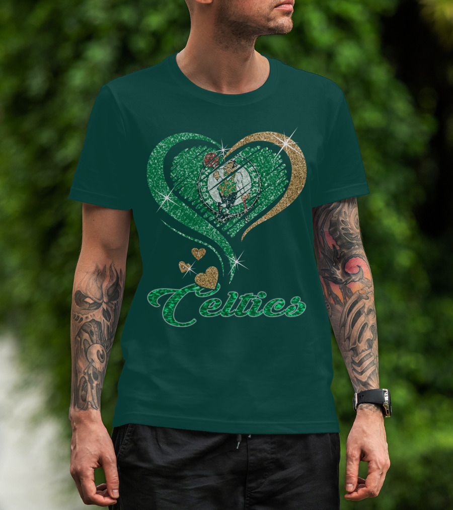 Celtics Heart Basketball Logo Sparkle T-Shirt