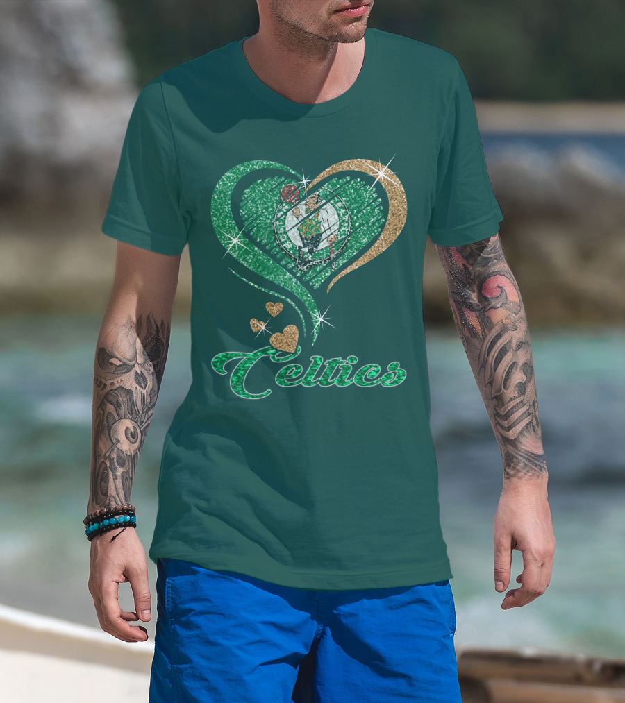 Celtics Heart Basketball Logo Sparkle T-Shirt