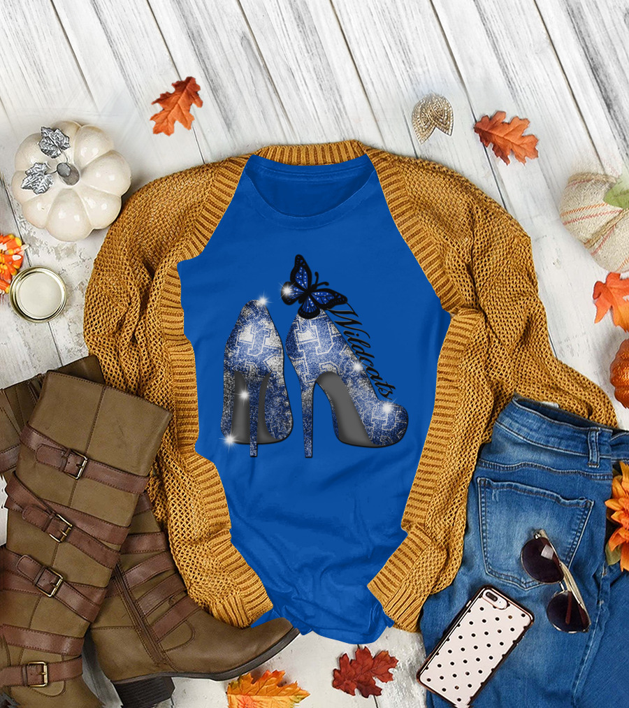 Kentucky Wildcats High Heels And Butterfly In Blue T-Shirt