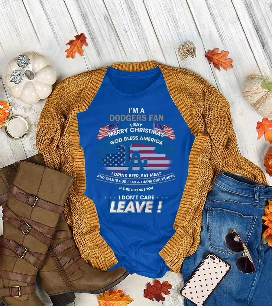I'm A Dodgers Fan God Bless America Merry Christmas T-Shirt