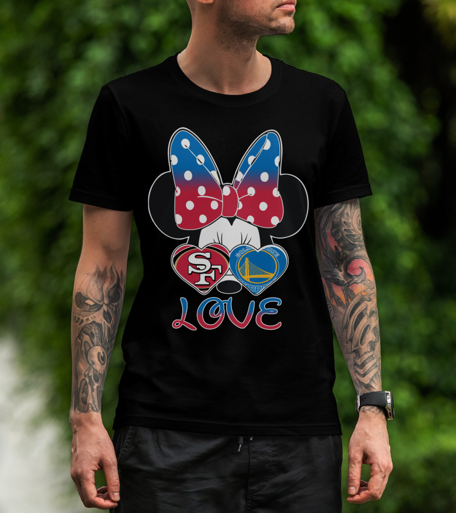 Minnie Mouse Love San Francisco 49ers Golden State Warriors Hearts T-Shirt