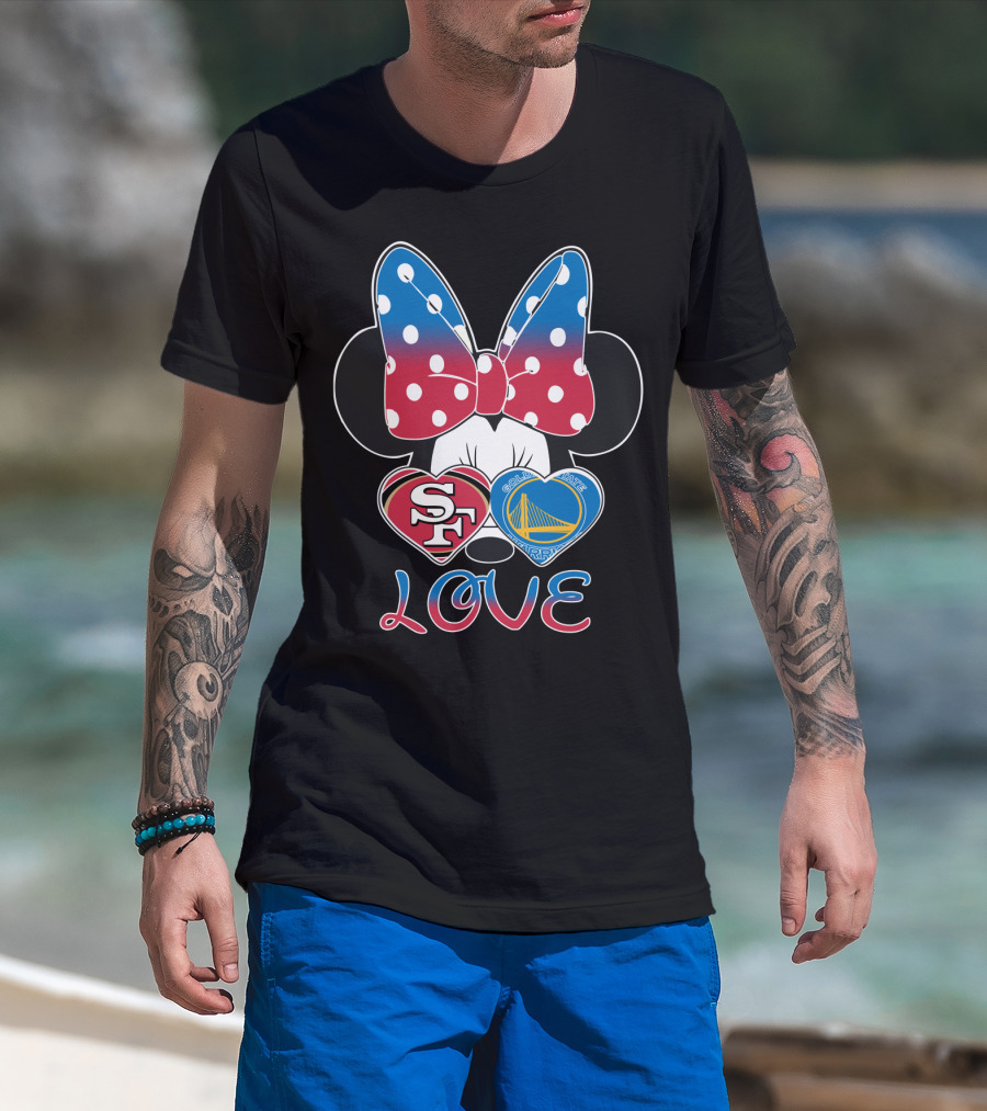 Minnie Mouse Love San Francisco 49ers Golden State Warriors Hearts T-Shirt