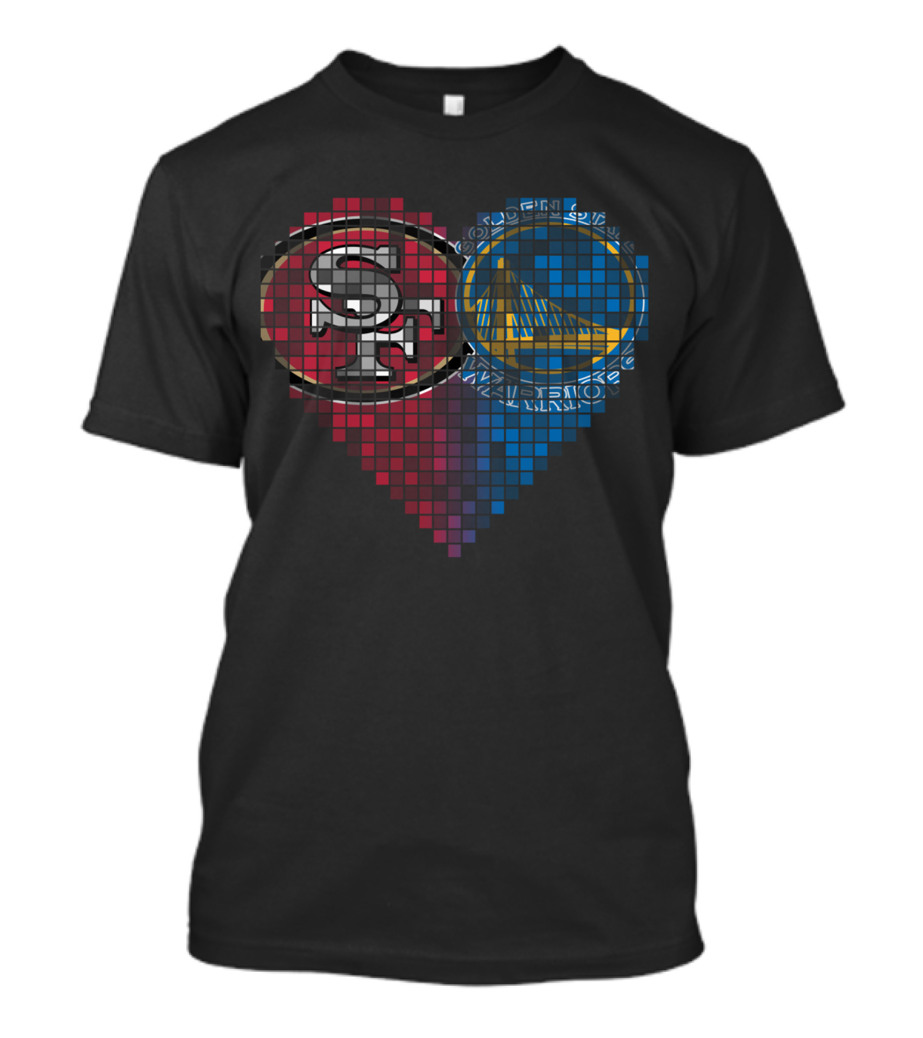 San Francisco 49ers And Golden State Warriors Heart Pixel Mosaic T-Shirt