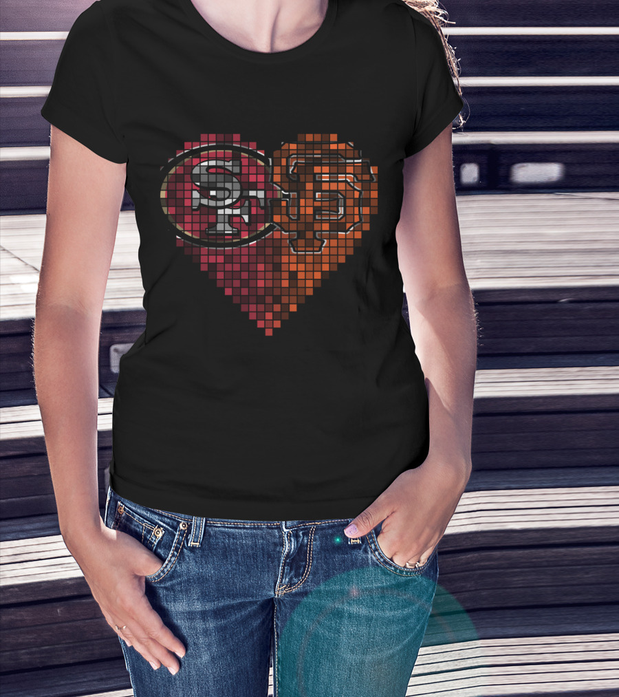 Ttr 003 Sf Giants 49ers Heart Pixel Art T-Shirt