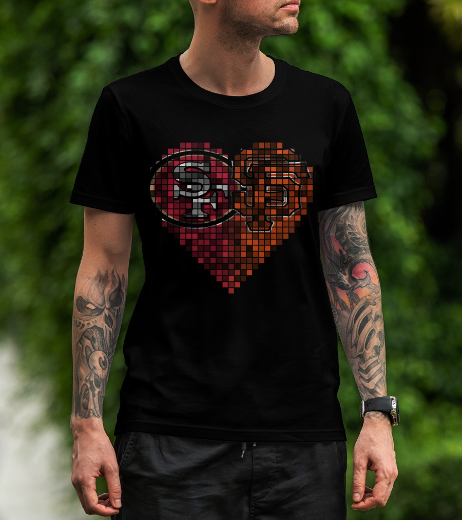 Ttr 003 Sf Giants 49ers Heart Pixel Art T-Shirt