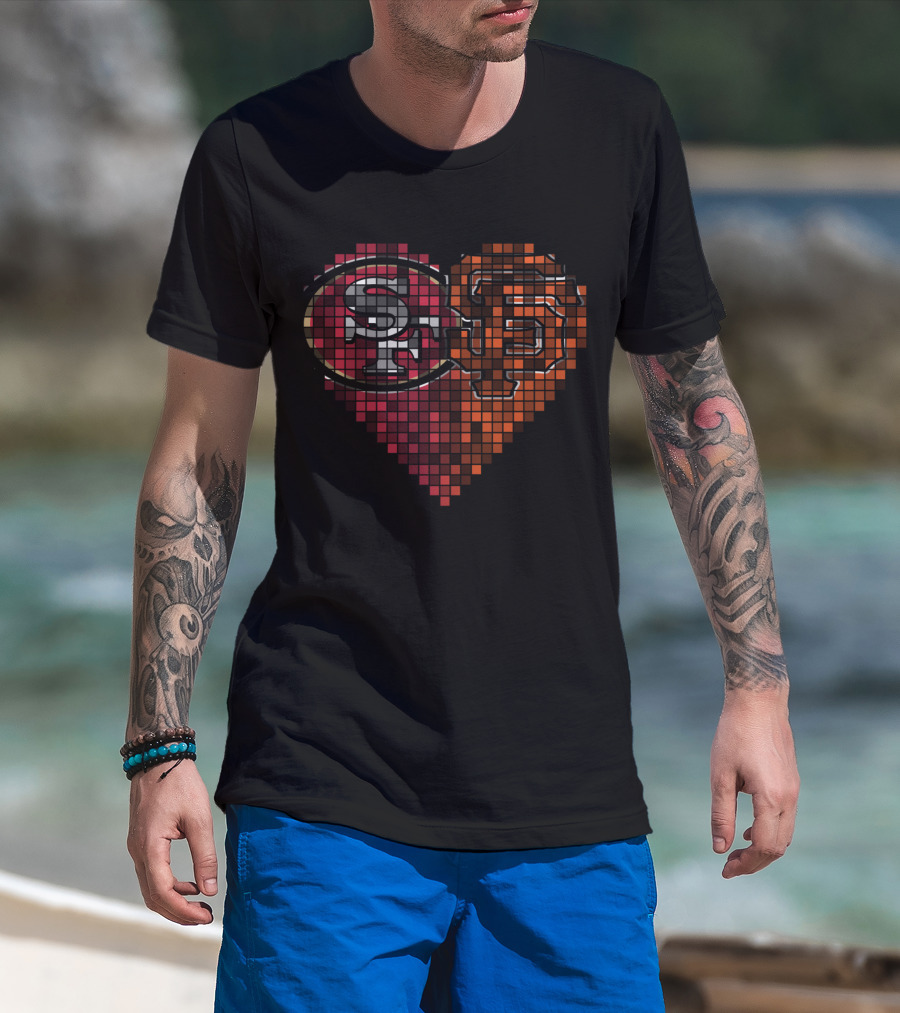 Ttr 003 Sf Giants 49ers Heart Pixel Art T-Shirt
