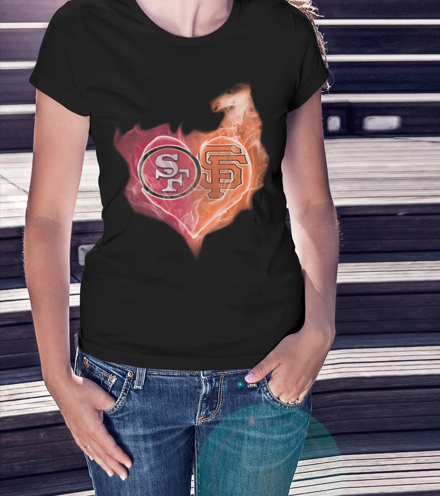 San Francisco 49ers Giants Heart Flame Combo T-Shirt