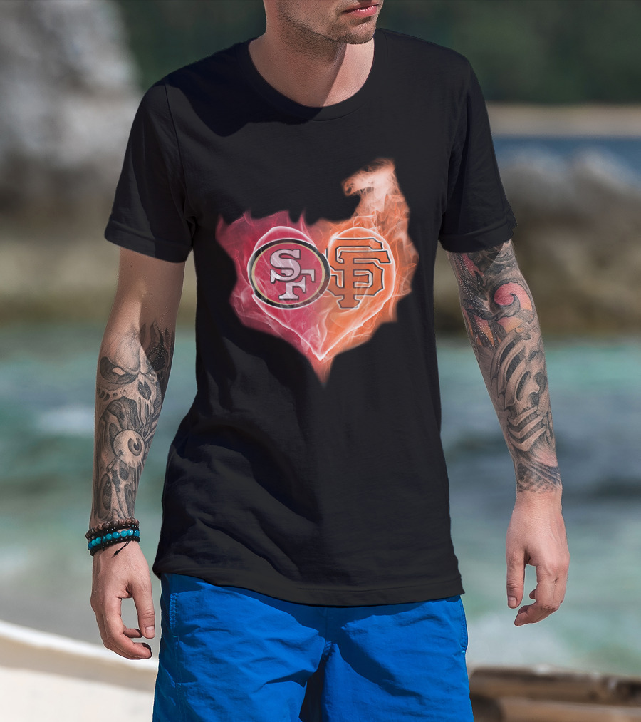 San Francisco 49ers Giants Heart Flame Combo T-Shirt