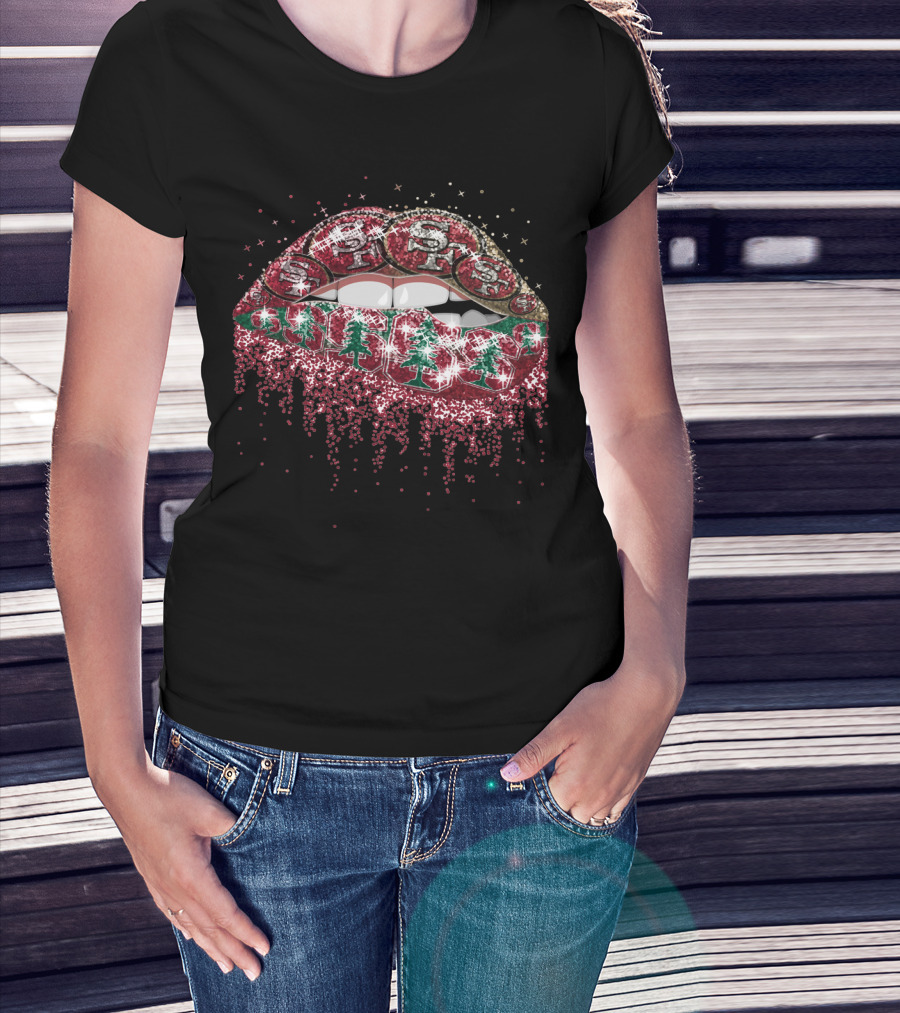 Lip Christmas Tree Santa Glam Lips 49ers T-Shirt