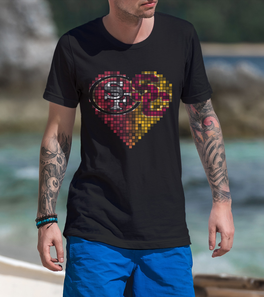 Ttr 005 Heart Mosaic San Francisco 49ers And Usc Trojans Logos T-Shirt