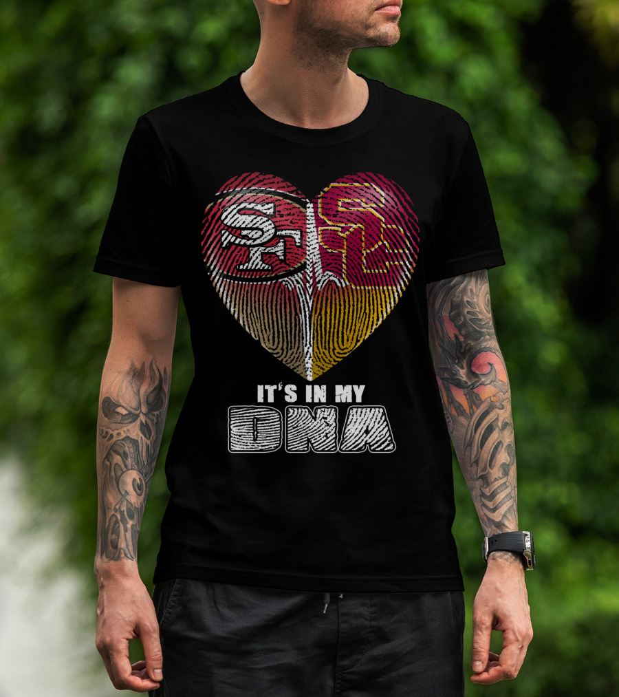 San Francisco 49ers USC Trojans Heart DNA Fingerprint Fan Pride T-Shirt