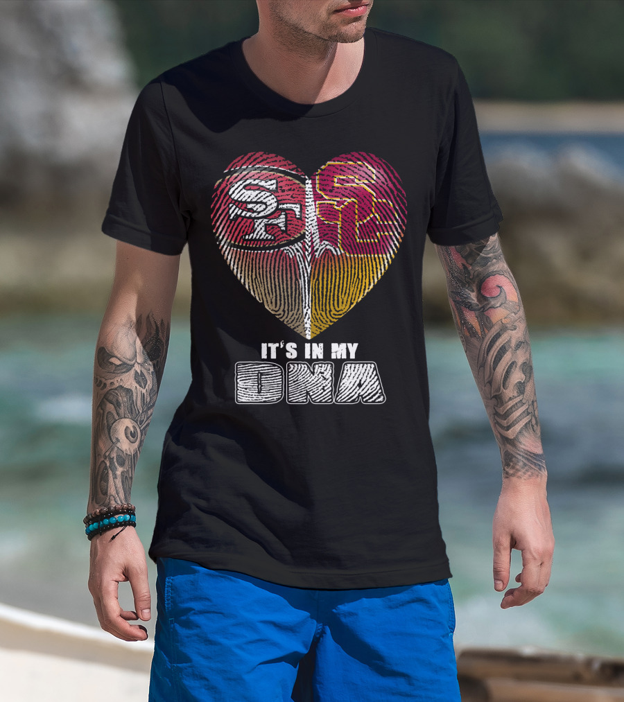 San Francisco 49ers USC Trojans Heart DNA Fingerprint Fan Pride T-Shirt