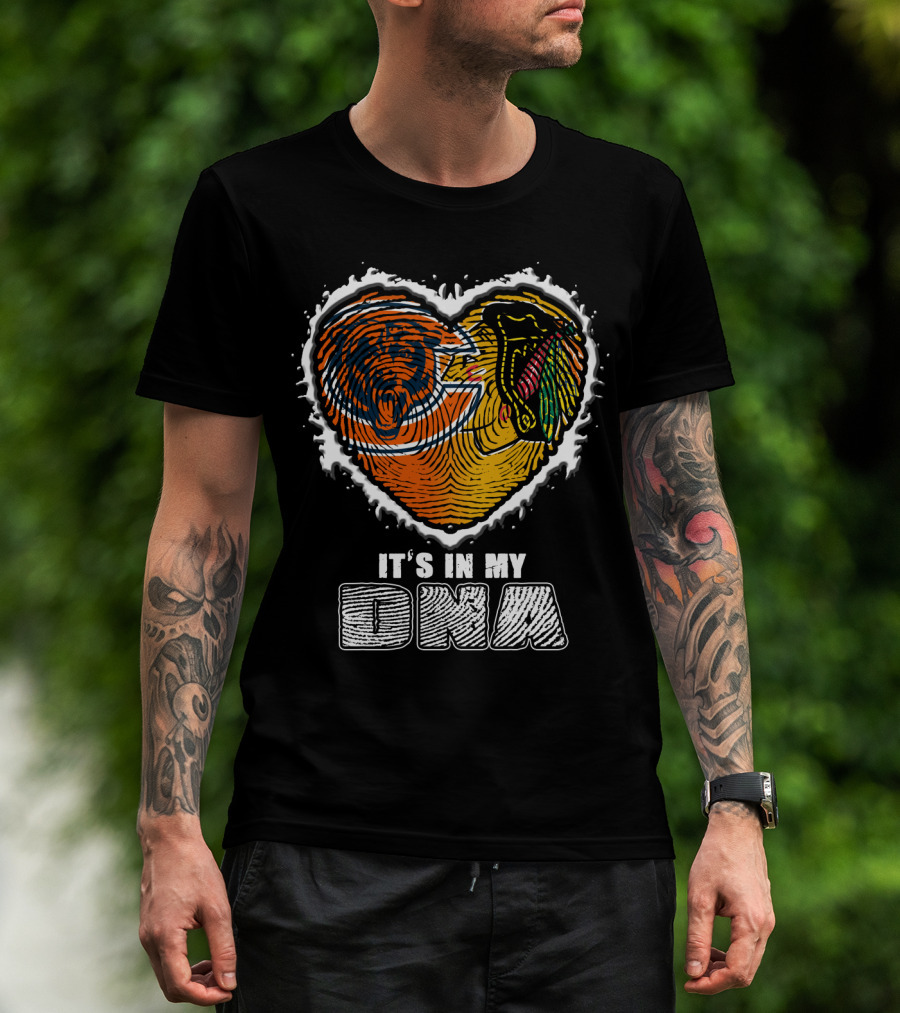 It’s In My Dna Chicago Bears Blackhawks Fingerprint Heart T-Shirt