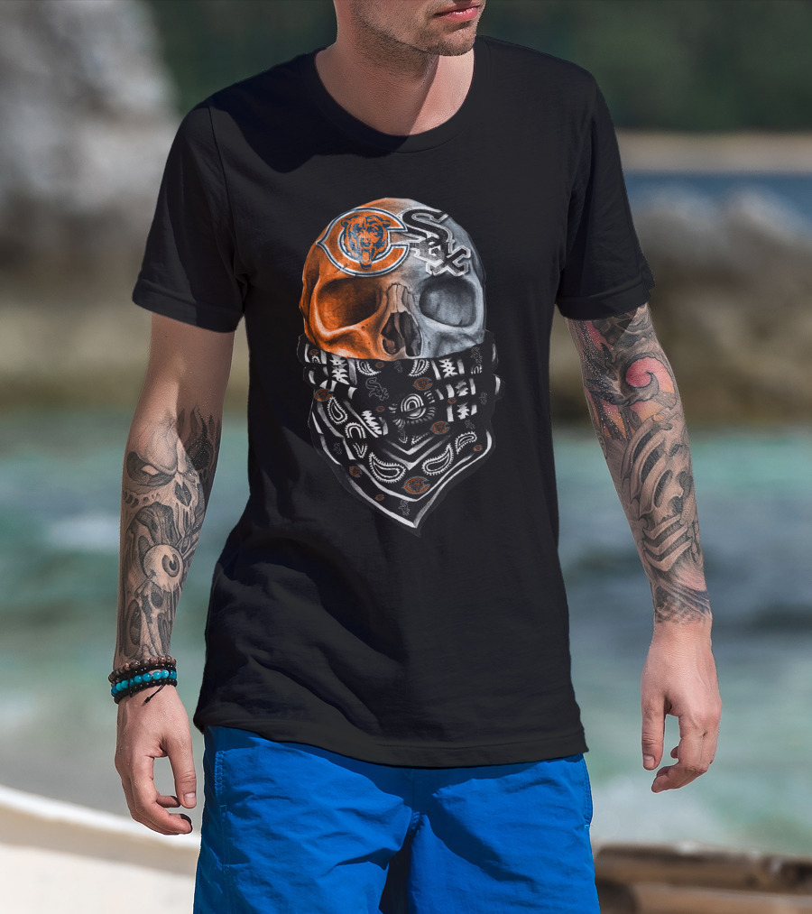 Chicago Bears Chicago White Sox Skull Bandana T-Shirt