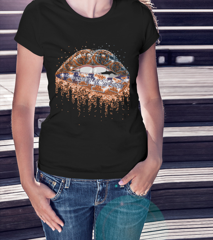 Illinois Fighting Illini Lips Glitter T-Shirt
