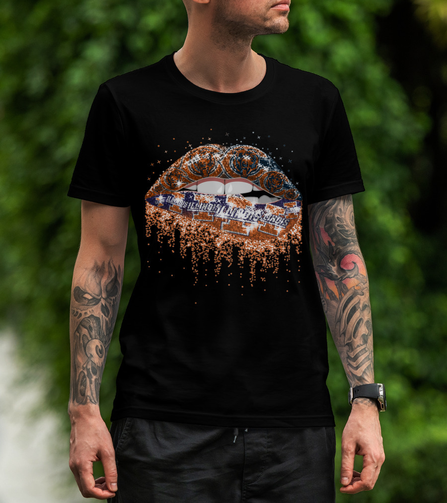 Illinois Fighting Illini Lips Glitter T-Shirt
