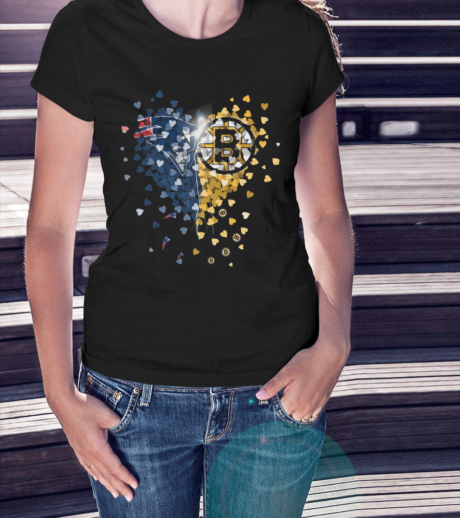 New England Patriots Boston Bruins Heart Lightning Fusion T-Shirt