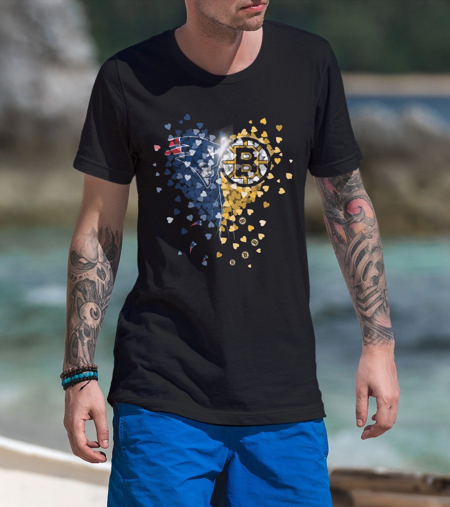 New England Patriots Boston Bruins Heart Lightning Fusion T-Shirt
