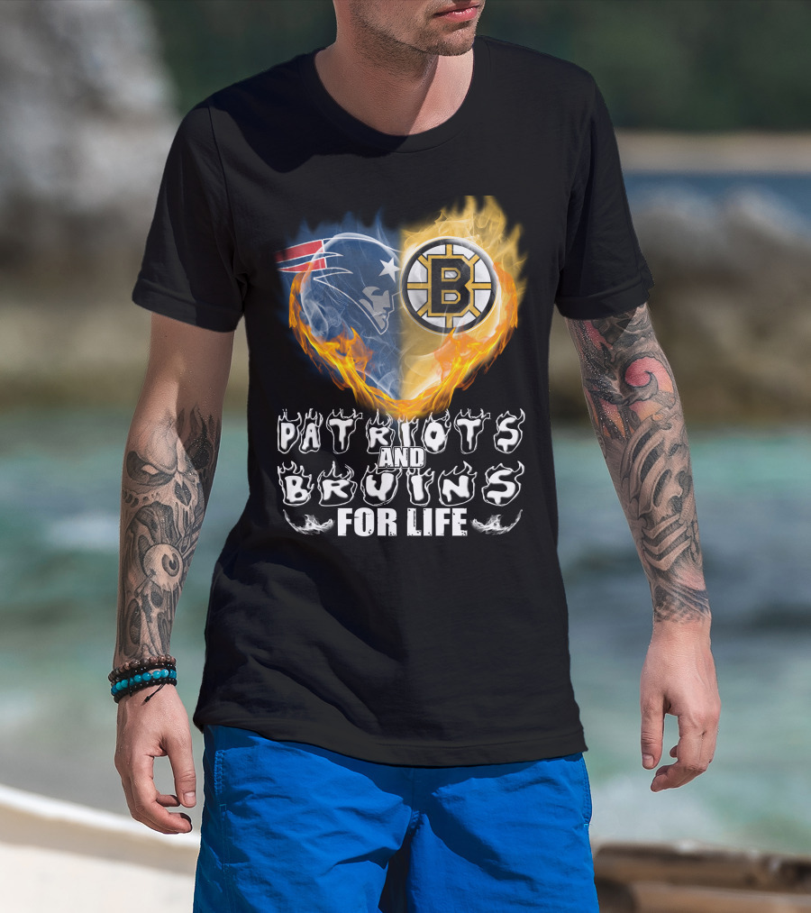 Patriots And Bruins For Life Nfl Nhl Sports Fan T-Shirt