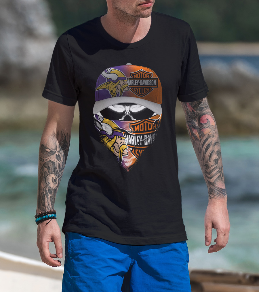 Harley Davidson And Viking Helmet Motif T-Shirt