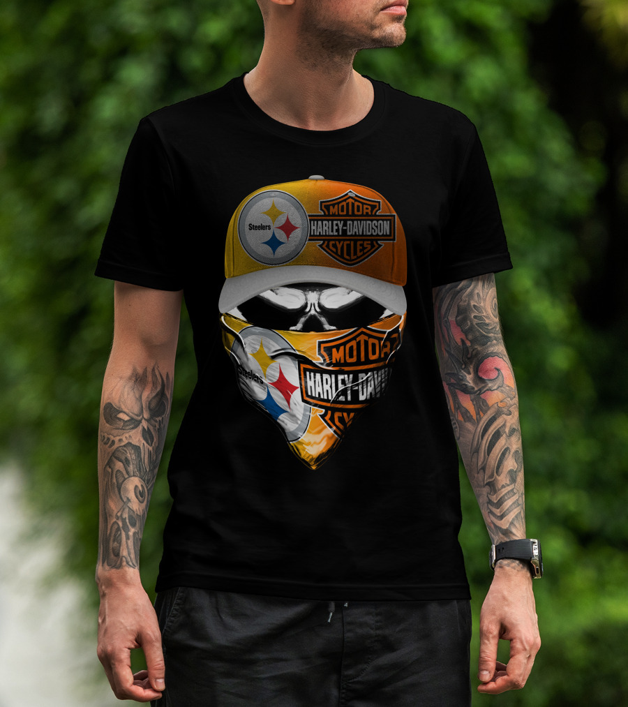 Steelers Harley Davidson Motorcycles Skull Mask T-Shirt