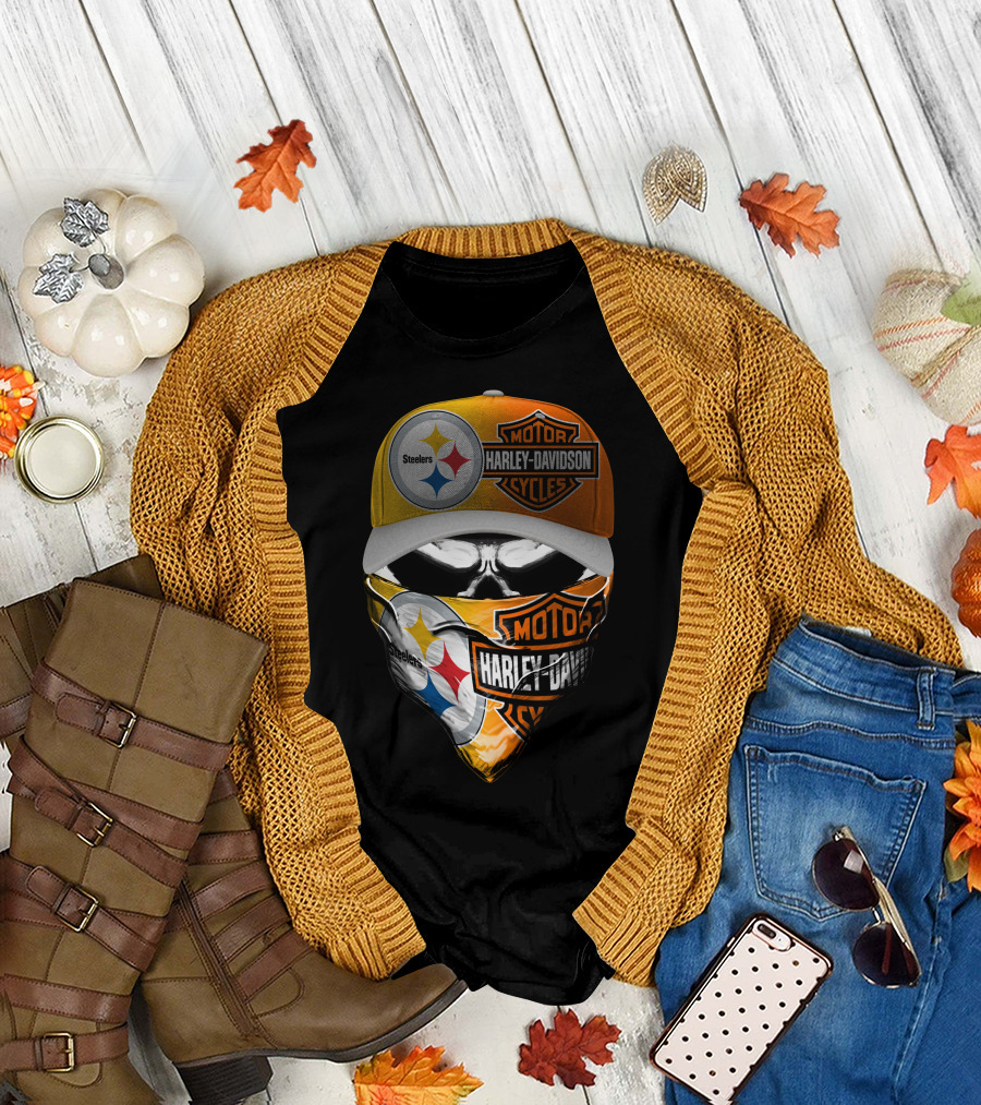 Steelers Harley Davidson Motorcycles Skull Mask T-Shirt